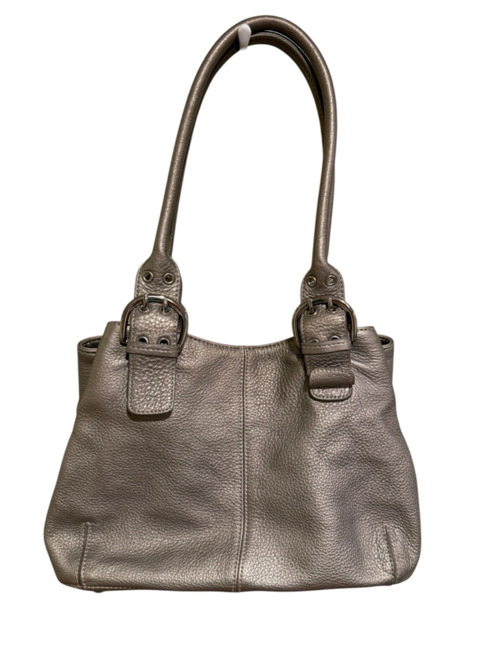 Tignanello 100% Leather Pewter Metallic Double-Handle Bag - Immaculate Interior - Picture 3 of 4